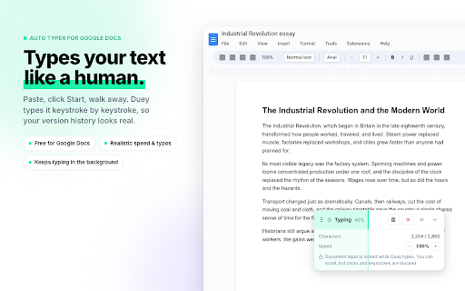 Auto Typer & Typing Simulator for Google Docs, Slides & Word — Duey.ai screenshot