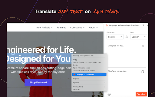 Language IO Secure Page Translator screenshot