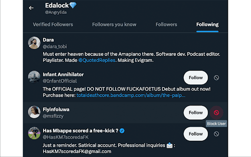 1-click blocker for Twitter screenshot