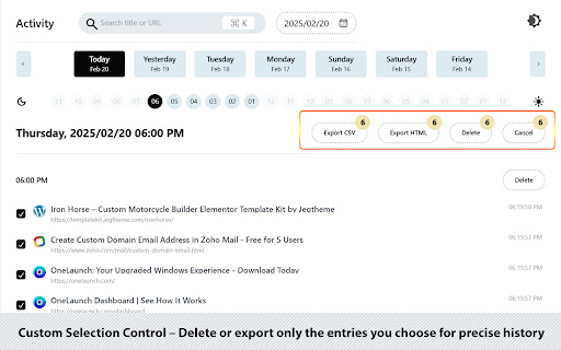 Better History | Manage, Export, and Delete History screenshot