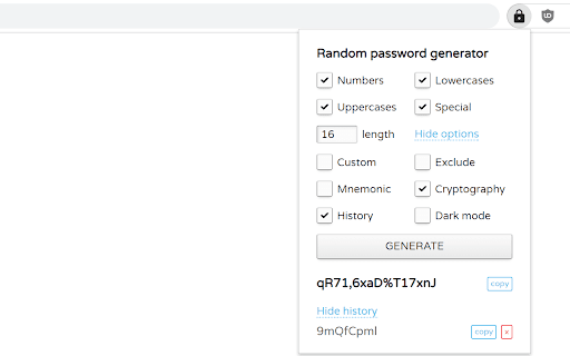 Random password generator screenshot