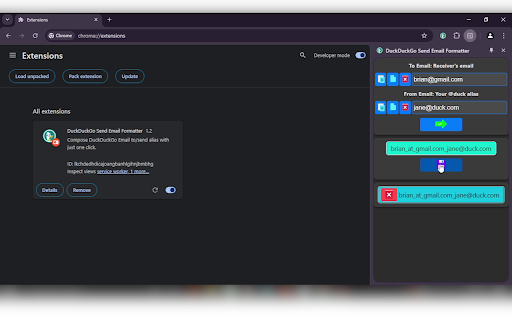 DuckDuckGo Send Email Formatter screenshot