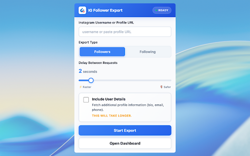 IG Follower Export Tool – Unlimited Free Exports by Scravio screenshot
