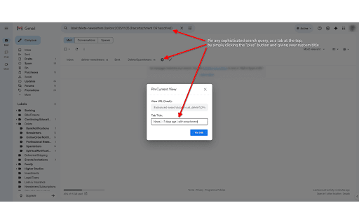 Gmail Labels and Search Queries as Tabs screenshot