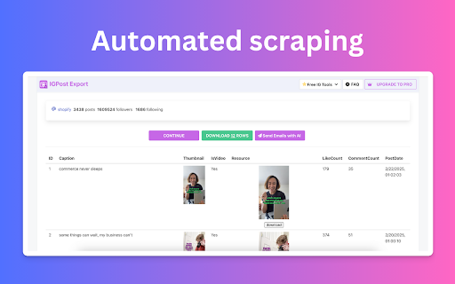 IG Post Export - Bulk Export Ins photos and videos to CSV screenshot