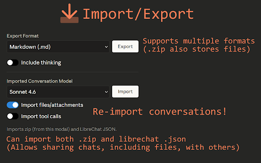 Claude QoL - Export, Fork, Search, and more screenshot