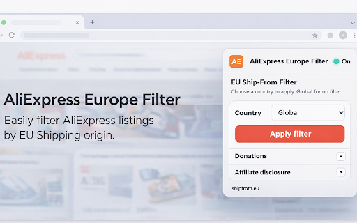 AliExpress Europe Extension screenshot