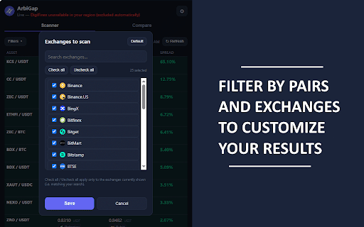 ArbiGap: Best Crypto Arbitrage Opportunities & Crypto Spread Broker Scanner screenshot