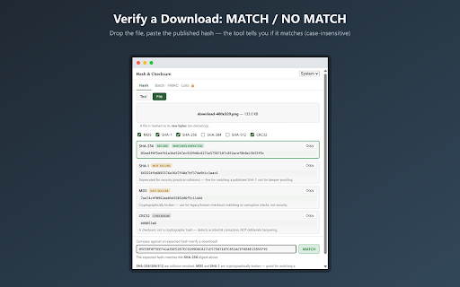 Hash & Checksum Generator: SHA-256, MD5 screenshot