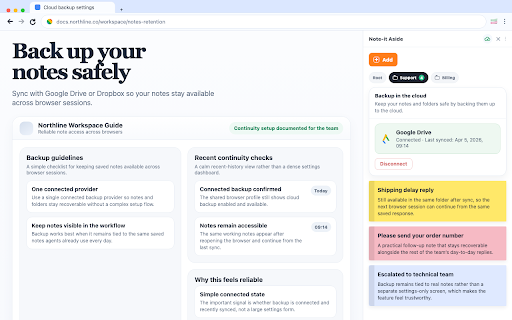 Sticky Snippets · Note-it Aside · Customer Service, Sales & IT Support screenshot