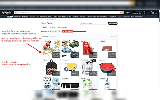 Amazon MyOrders Page Grid View screenshot