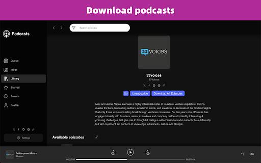 Podcasts - A player, downloader, transcriber screenshot