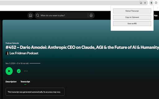 Spotify Transcript Extractor screenshot