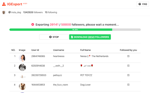 Followers Exporter screenshot