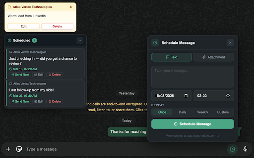 WASchedule — WhatsApp Scheduler & CRM screenshot