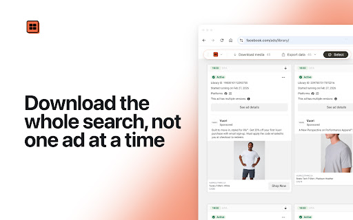 AdScoop - Download, Transcribe & Export Data | Facebook Ad Library screenshot