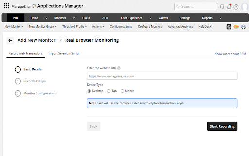 Applications Manager Web Transaction (RBM) Recorder screenshot