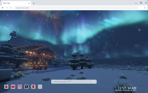 Minecraft Aurora Night Cabin Live Wallpaper screenshot