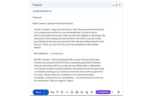 MailPolish — AI Email Polishing & Cultural Intelligence screenshot