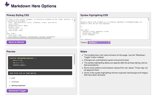 Markdown Here screenshot