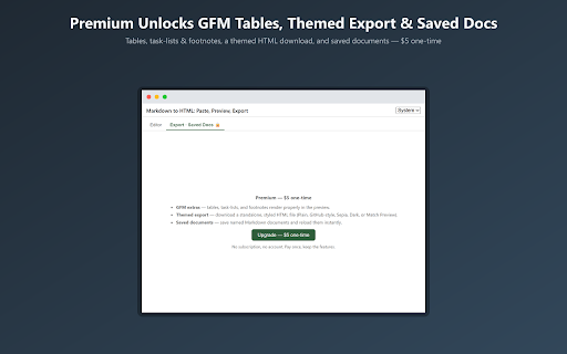 Markdown to HTML: Paste, Preview, Export screenshot