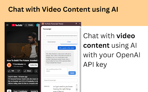 YouTube Transcript Plus - full transcript, AI chat with video & summary screenshot