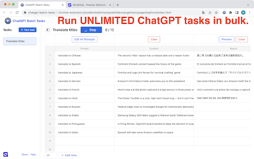 ChatGPT Batch Tasks Bulk Work flow Excel screenshot