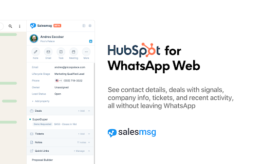 WhatsApp for HubSpot by Salesmsg screenshot