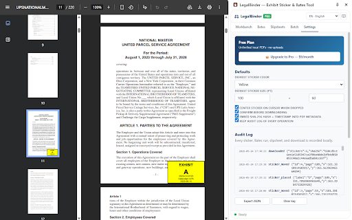 LegalBinder — Exhibit Sticker & Bates Tool screenshot