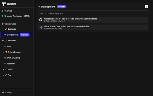Tabblar - Workspace & Tab Manager screenshot