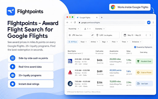 Flightpoints - Award Flight Extension for Google Flights screenshot