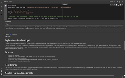 ChatGPT for Google Colab screenshot