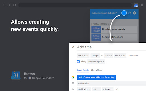 Button for Google Calendar screenshot