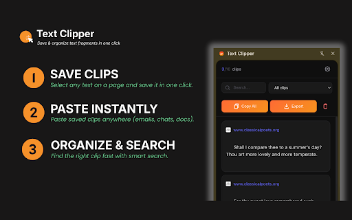 Text Clipper - Save & organize text fragments screenshot