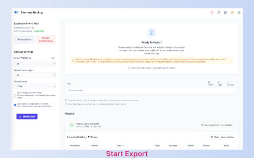Evernote Backup exporter screenshot