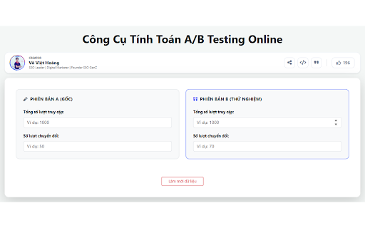 Công Cụ A/B Test Calculator - Võ Việt Hoàng SEO screenshot