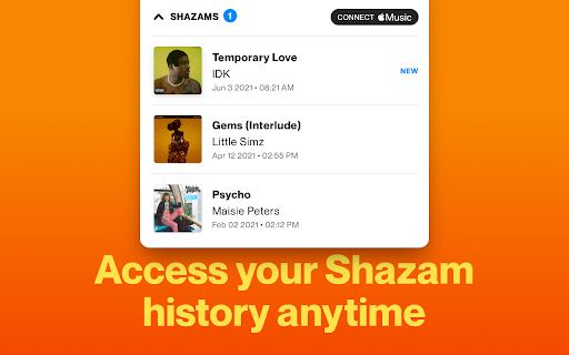 Shazam: Find song names from your browser screenshot