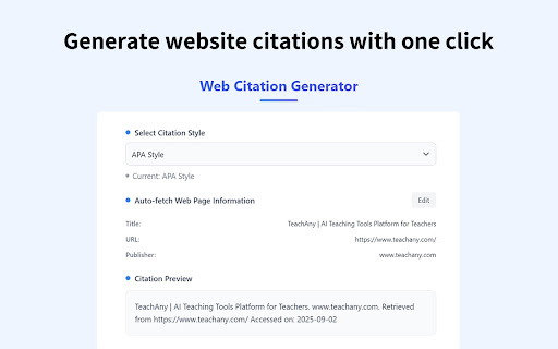 Web Citation Generator - Fast & Accurate APA, MLA, Chicago Formatter screenshot