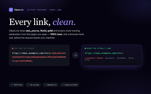 CleanLink · Remove Tracking Parameters From Every Link screenshot