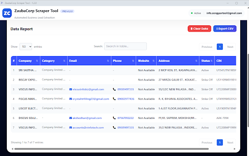 ZaubaCorp Scraper Tool – Scrape Company Leads screenshot