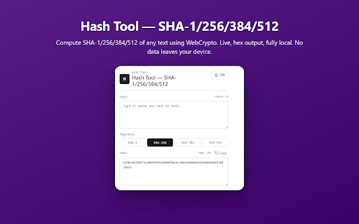 Hash Tool — SHA-1/256/384/512 screenshot