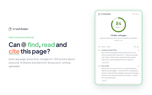 CrawlRadar - AI SEO Checker & GEO Audit screenshot