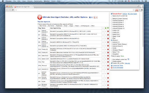 User Agent Switcher, URL sniffer screenshot