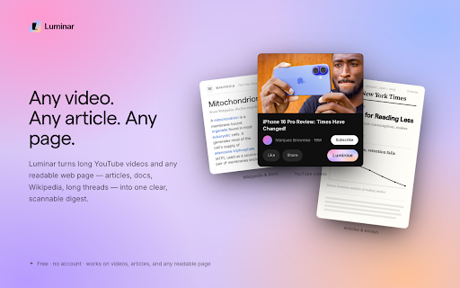 Luminar: AI Summaries for Videos & Articles screenshot