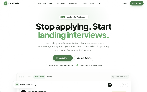 LandEarly: New Tab Job Feed & Decoder screenshot