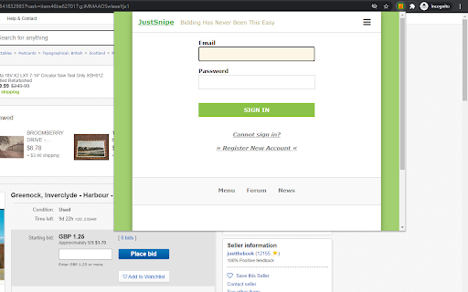JustSnipe eBay Auction Sniper screenshot