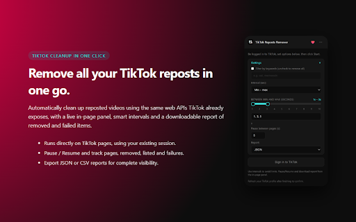 TikTok All Reposted Videos Remover screenshot