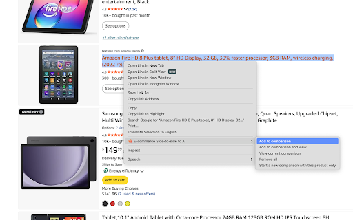 E-commerce Side-to-side to AI screenshot