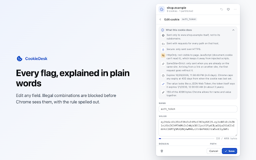Cookie Editor — View, Edit & Delete Cookies | CookieDesk screenshot