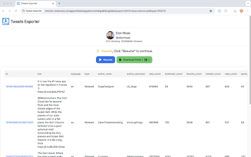 Twitter Comments Exporter screenshot